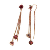 Purple 14K Rose Red Gem Tassel Earrings Long Chain Jewelry