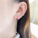 Purple 14K Rose Red Gem Tassel Earrings Long Chain Jewelry