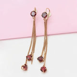 Purple 14K Rose Red Gem Tassel Earrings Long Chain Jewelry