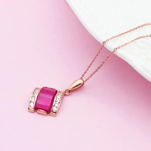 14K Rose Gold Ruby Crystal Geometric Necklace for Women