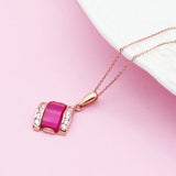14K Rose Gold Ruby Crystal Geometric Necklace for Women
