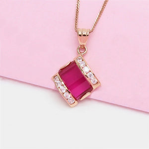 14K Rose Gold Ruby Crystal Geometric Necklace for Women