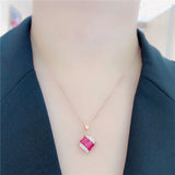14K Rose Gold Ruby Crystal Geometric Necklace for Women