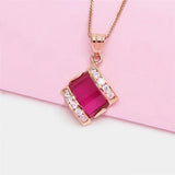 14K Rose Gold Ruby Crystal Geometric Necklace for Women