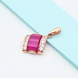 14K Rose Gold Ruby Crystal Geometric Necklace for Women