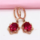 14K Rose Gold Plated Ruby Flower Earrings for Dinner Party Wedding