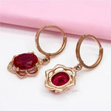 14K Rose Gold Plated Ruby Flower Earrings for Dinner Party Wedding