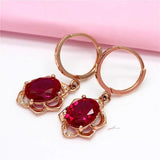 14K Rose Gold Plated Ruby Flower Earrings for Dinner Party Wedding