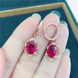 14K Rose Gold Plated Ruby Flower Earrings for Dinner Party Wedding
