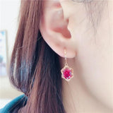 14K Rose Gold Plated Ruby Flower Earrings for Dinner Party Wedding