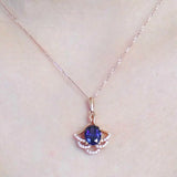 14K Rose Gold Plated Purple Sapphire Fan Pendant Necklace