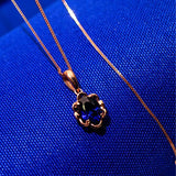Purple Sapphire Flower Pendant Necklace, 14K Rose Plated, Sweet Wedding Jewelry