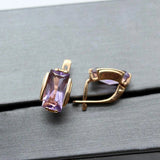 14K Rose Gold Square Amethyst Earrings for Women