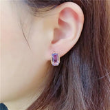 14K Rose Gold Square Amethyst Earrings for Women