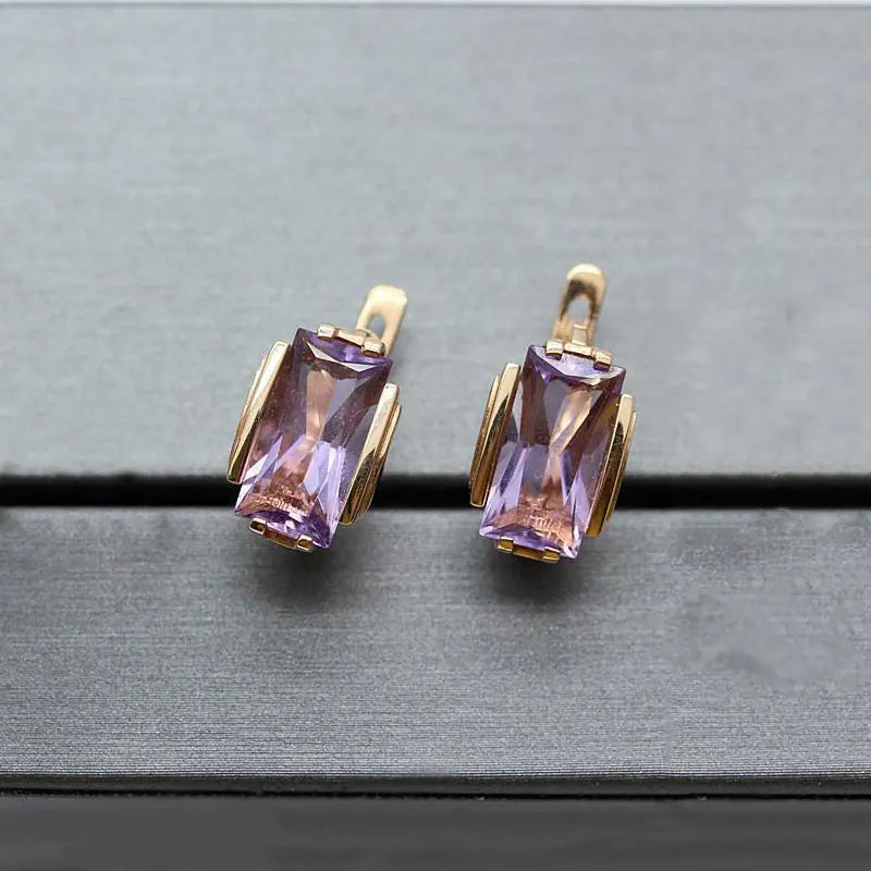 14K Rose Gold Square Amethyst Earrings for Women