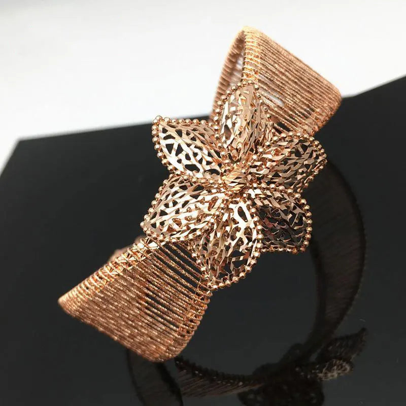 14K Rose Line Flower Bracelet Charm Wedding Jewelry