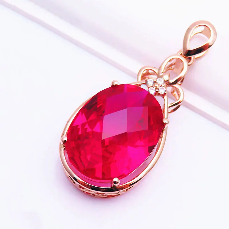 Rose Necklace Ruby Water Drop Pendant Crystal Jewelry