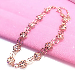 14K Rose Openwork Flower Bracelet for Women