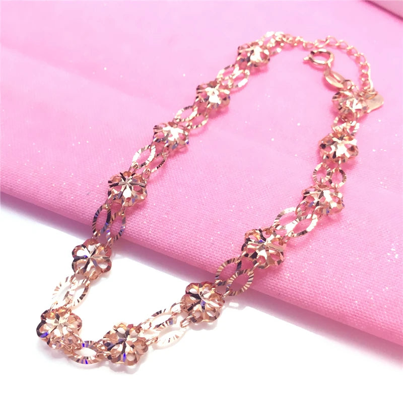 14K Rose Openwork Flower Bracelet for Women