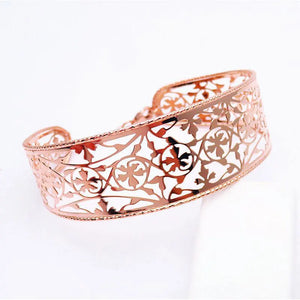 14K Rose Plated Openwork Wide Bracelet For Women Jewelry Gift