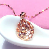 Purple Plated Rose Oval Flower Pendant Necklace Round Beads Women's Jewelry