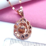 Purple Plated Rose Oval Flower Pendant Necklace Round Beads Women's Jewelry