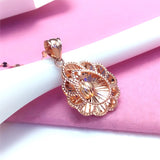 Purple Plated Rose Oval Flower Pendant Necklace Round Beads Women's Jewelry