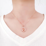 Purple Plated Rose Oval Flower Pendant Necklace Round Beads Women's Jewelry