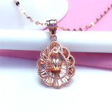 Purple Plated Rose Oval Flower Pendant Necklace Round Beads Women's Jewelry