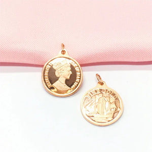 14K Rose Round Charm Necklace for Women
