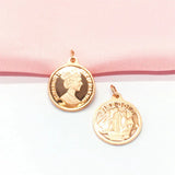 14K Rose Round Charm Necklace for Women