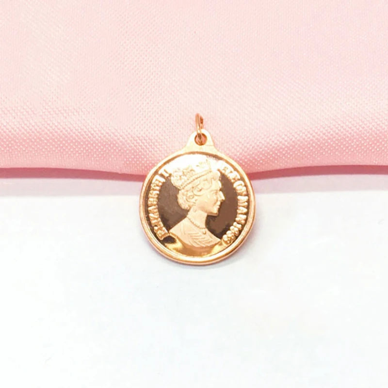 14K Rose Round Charm Necklace for Women