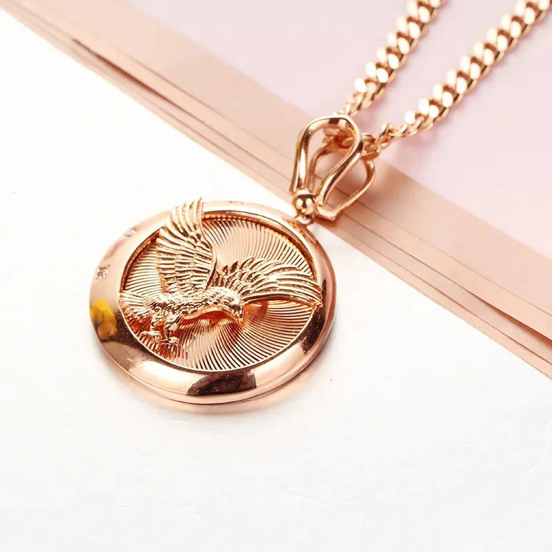 14K Rose Round Peng Bird Pendant Necklace Party Jewelry