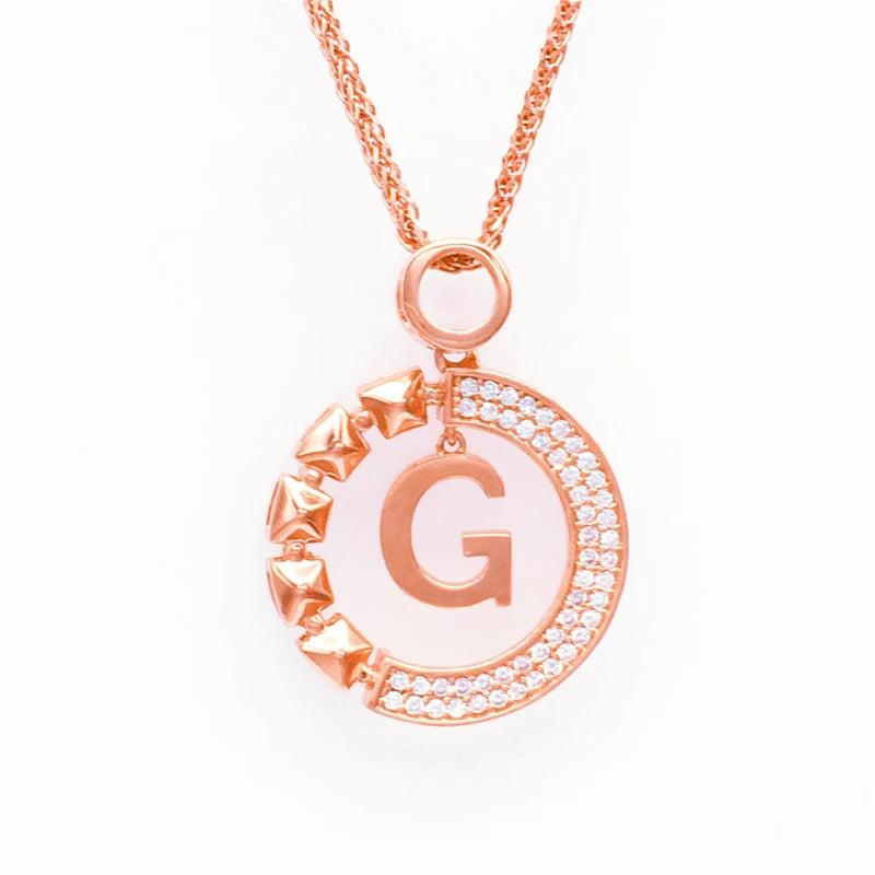14K Rose Gold Purple Crystal Necklace G Pendant Wedding Jewelry
