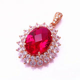 Romantic 14K Rose Ruby Necklace Crystal Pendant