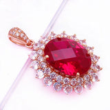 Romantic 14K Rose Ruby Crystal Necklace Reflective Pendant
