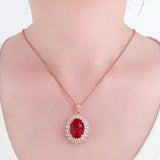 Romantic 14K Rose Ruby Crystal Necklace Reflective Pendant