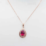 14K Rose Gold Ruby Water Drop Pendant Necklace