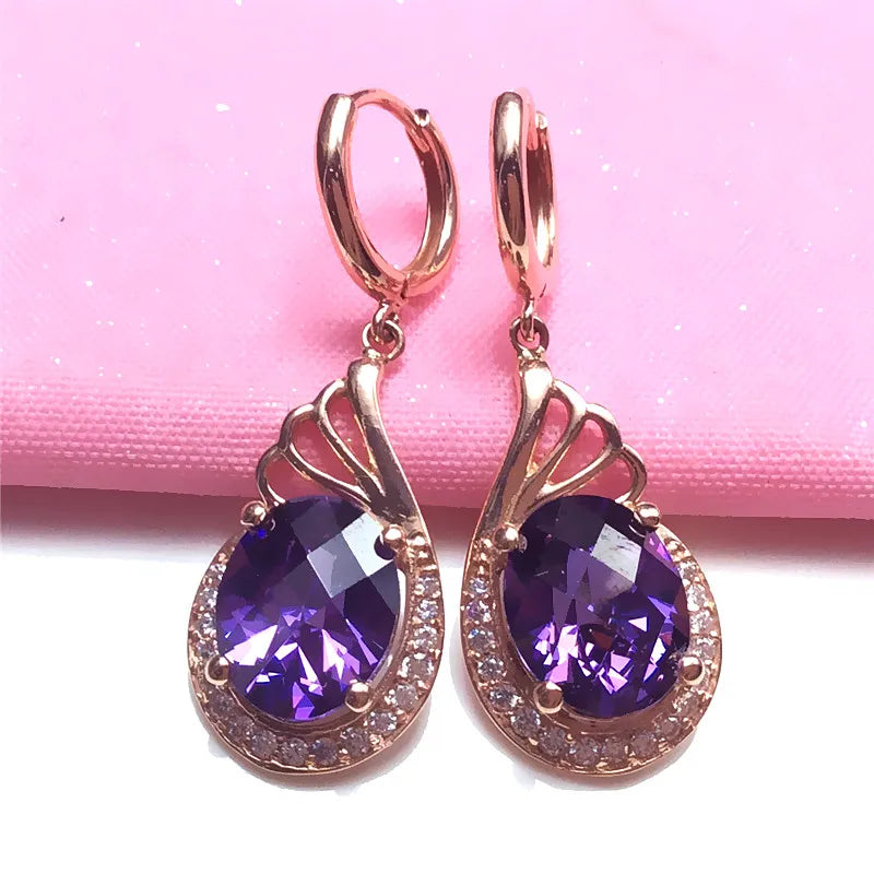 14K Rose Gold Purple Gem Earrings for Women