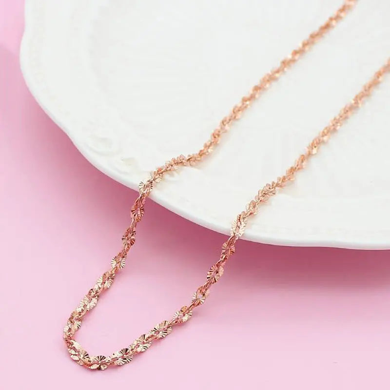 14K Rose Flower Charm Necklace for Women