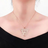 14K Rose Leopard's Head Pendant Necklace Party Jewelry