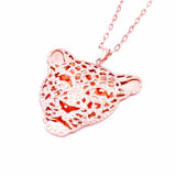 14K Rose Leopard's Head Pendant Necklace Party Jewelry