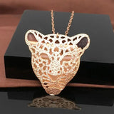 14K Rose Leopard's Head Pendant Necklace Party Jewelry