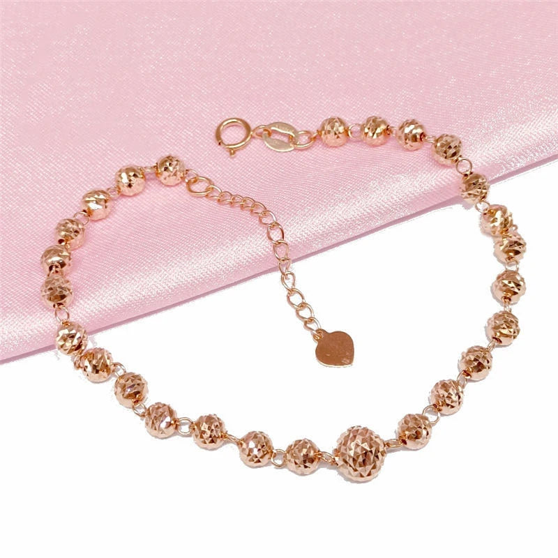 14K Rose Gold Beads Bracelet for Women Classic Glamour Jewelry Gift