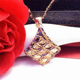 14K Rose Rhombus Pendant Necklace for Women