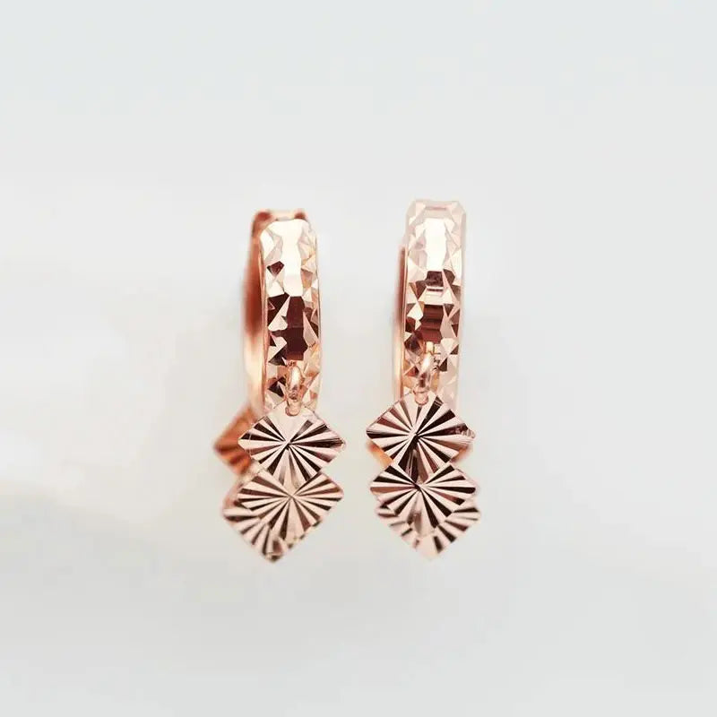 14K Rose Gold Square Fringe Earrings for Women