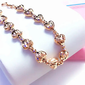 14K Rose Heart Beads Bracelet for Women Wedding Party Jewelry