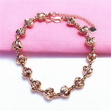 14K Rose Heart Beads Bracelet for Women Wedding Party Jewelry