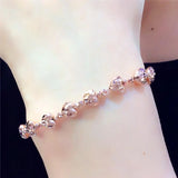 14K Rose Heart Beads Bracelet for Women Wedding Party Jewelry