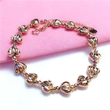 14K Rose Heart Beads Bracelet for Women Wedding Party Jewelry